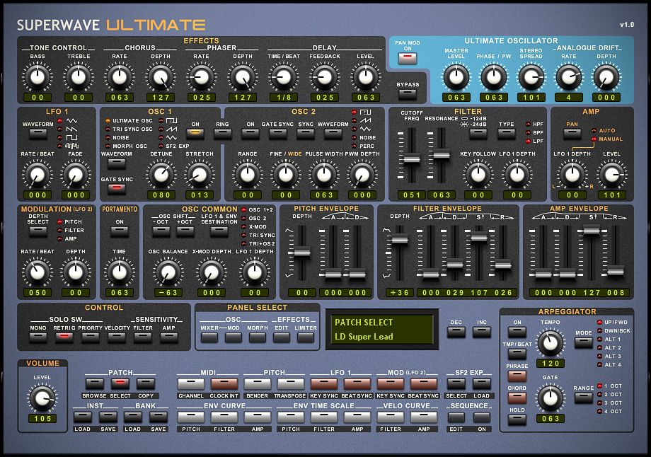Roland JP-8000をエミュレートしたシンセサイザーSuperWave