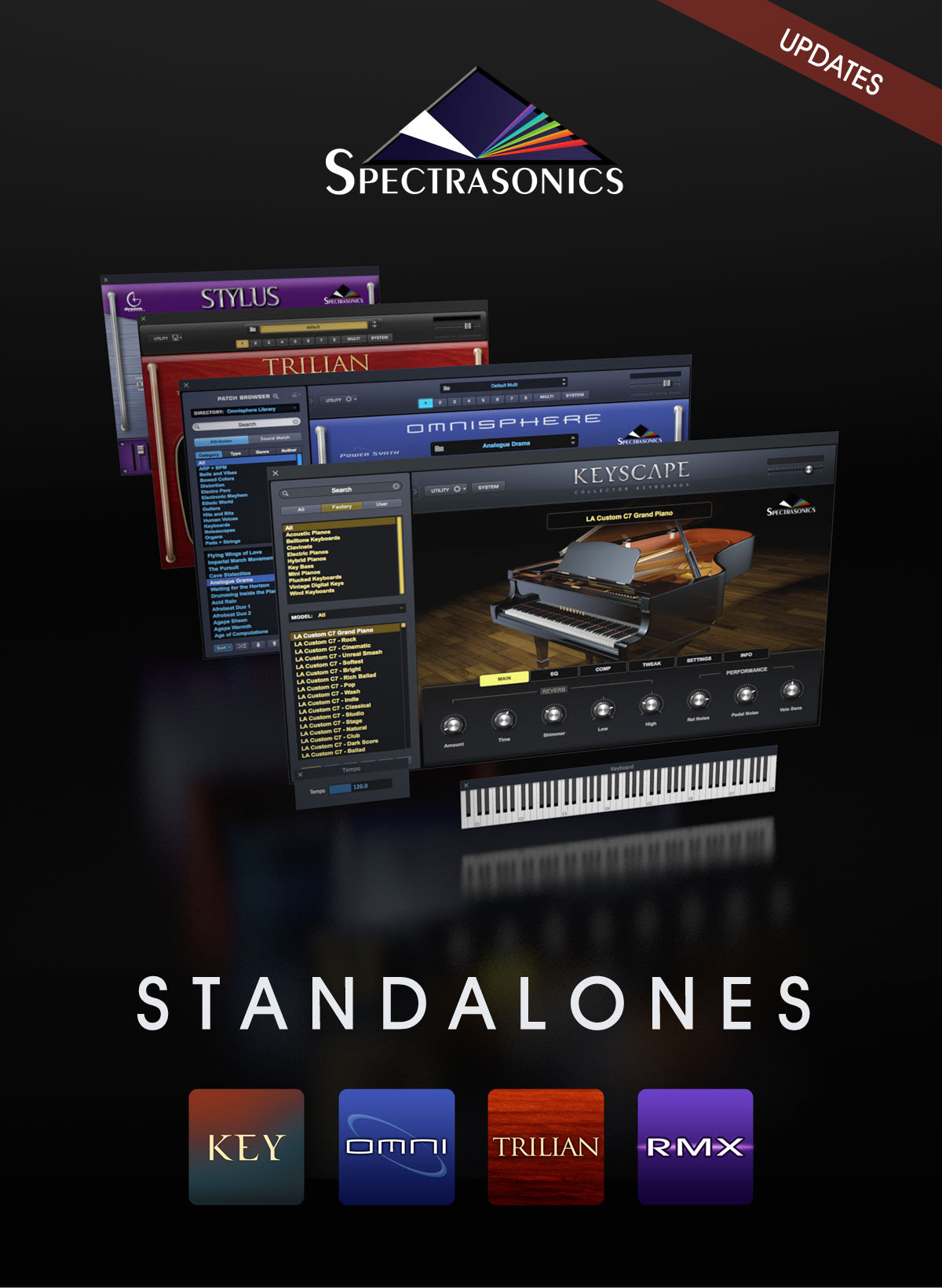 Spectrasonics「Omnisphere 2」「Trilian」「Stylus」「Keyscape」が 