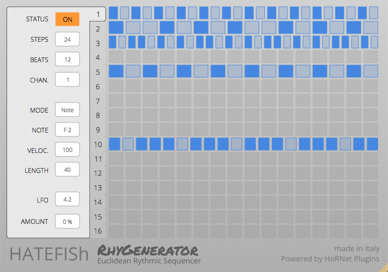 ユークリッドリズムステップシーケンサープラグイン、HoRNet「HATEFISh